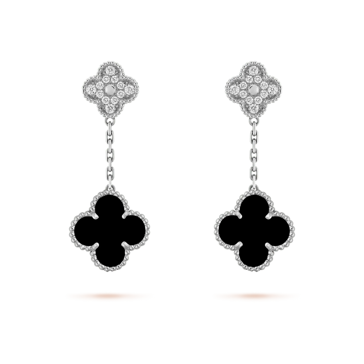 [Renovia Jewelry]CLOVER 2 MOTIFS  DIAMOND ONYX EARRINGS SILVER