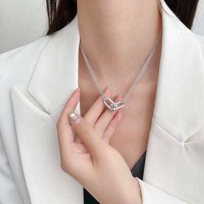 [Renovia Jewelry]HARDWEAR DIAMOND PEDANT DOUBLE CHAIN NECKLACE