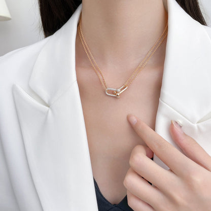 [Renovia Jewelry]HARDWEAR DIAMOND PEDANT DOUBLE CHAIN NECKLACE
