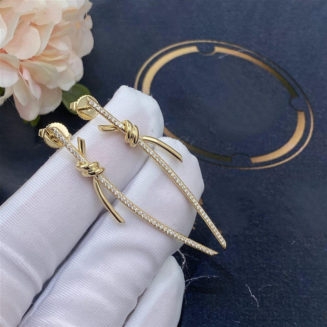 [Renovia Jewelry]KNOT DROP EARRINGS IN YELLOW GOLD WITH DIAMONDS