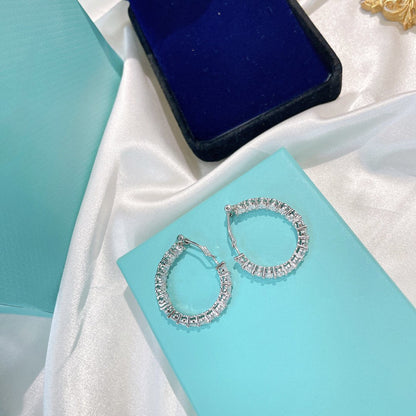 [Renovia Jewelry]SILVER DIAMOND HOOP EARRINGS