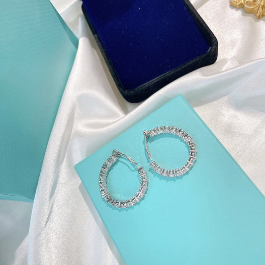 [Renovia Jewelry]SILVER DIAMOND HOOP EARRINGS