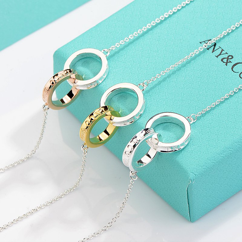 [Renovia Jewelry]NECKLACE FEMALE DOUBLE RING DOUBLE CIRCLE COUPLE PENDANT