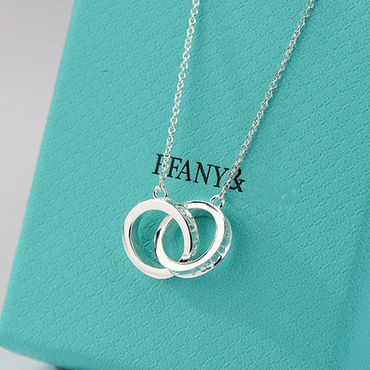 [Renovia Jewelry]NECKLACE FEMALE DOUBLE RING DOUBLE CIRCLE COUPLE PENDANT
