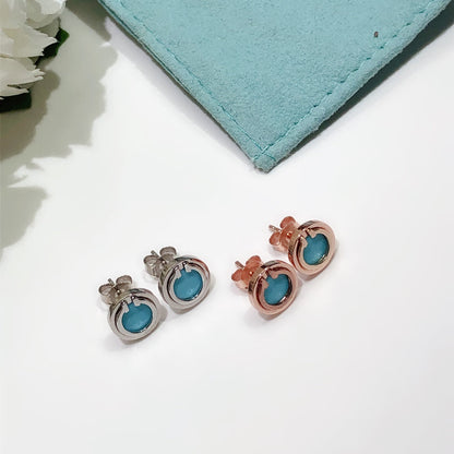 [Renovia Jewelry]TURQUOISE CIRCLE WHITE GOLD EARRINGS
