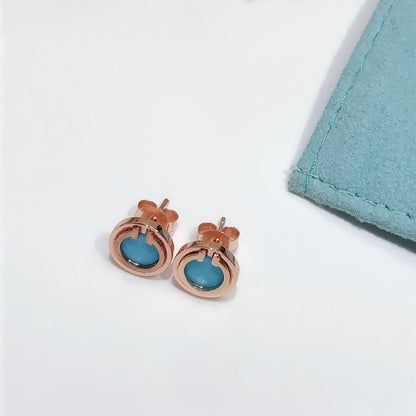 [Renovia Jewelry]TURQUOISE CIRCLE WHITE GOLD EARRINGS