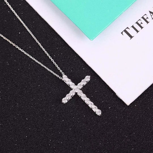 [Renovia Jewelry]MOISSANITE STONE CROSS PENDANT NECKLACE SIMULATED DIAMOND CROSS CHOKER