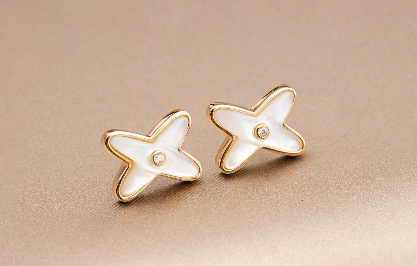 [Renovia Jewelry]JEUX DE WHITE MOP PINK GOLD DIAMOND EARRINGS