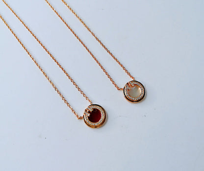 [Renovia Jewelry]DIAMOND AND MOTHER PEARL CIRCLE NECKLACE PENDANT