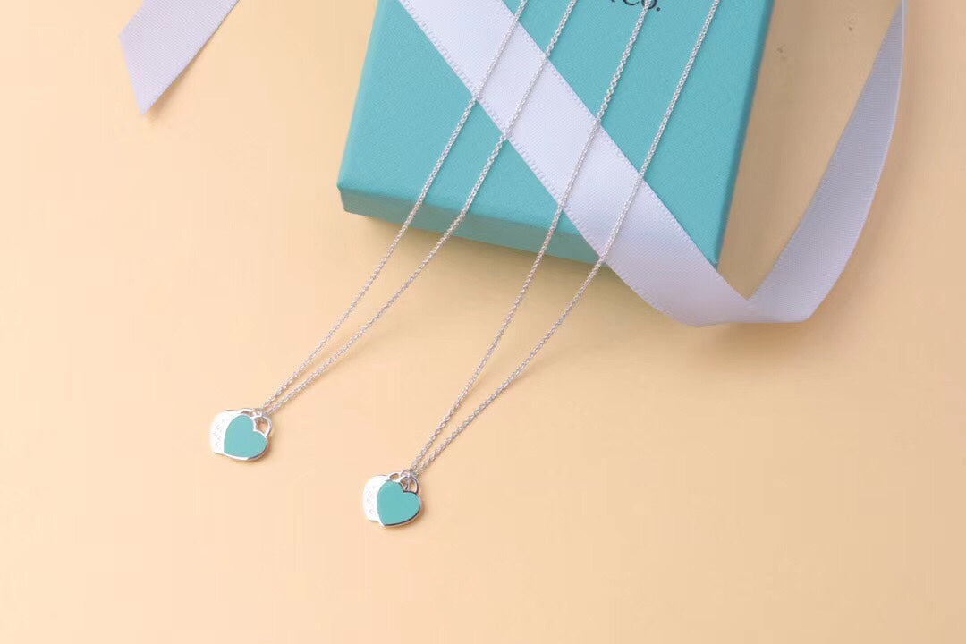 [Renovia Jewelry]DOUBLE HEART TAG PENDANT SILVER MINI NECKLACE