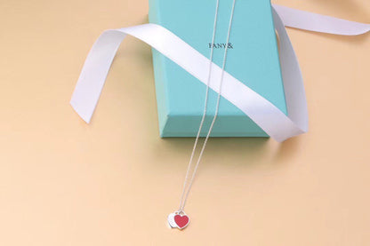 [Renovia Jewelry]DOUBLE HEART TAG PENDANT SILVER MINI NECKLACE