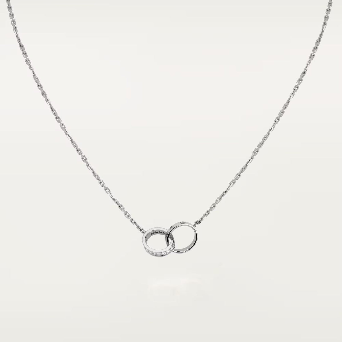 [Renovia Jewelry]LOVE DOUBLE RING HALF DIAMOND NECKLACE