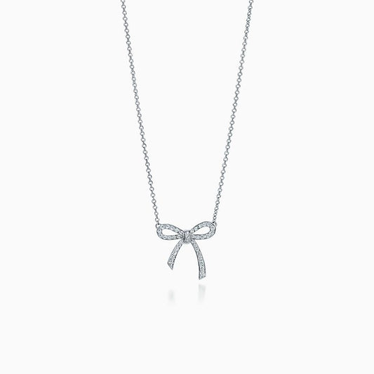 [Renovia Jewelry]RIBBON NECKLACE BOW PENDANT DIAMOND CHARM CHAIN