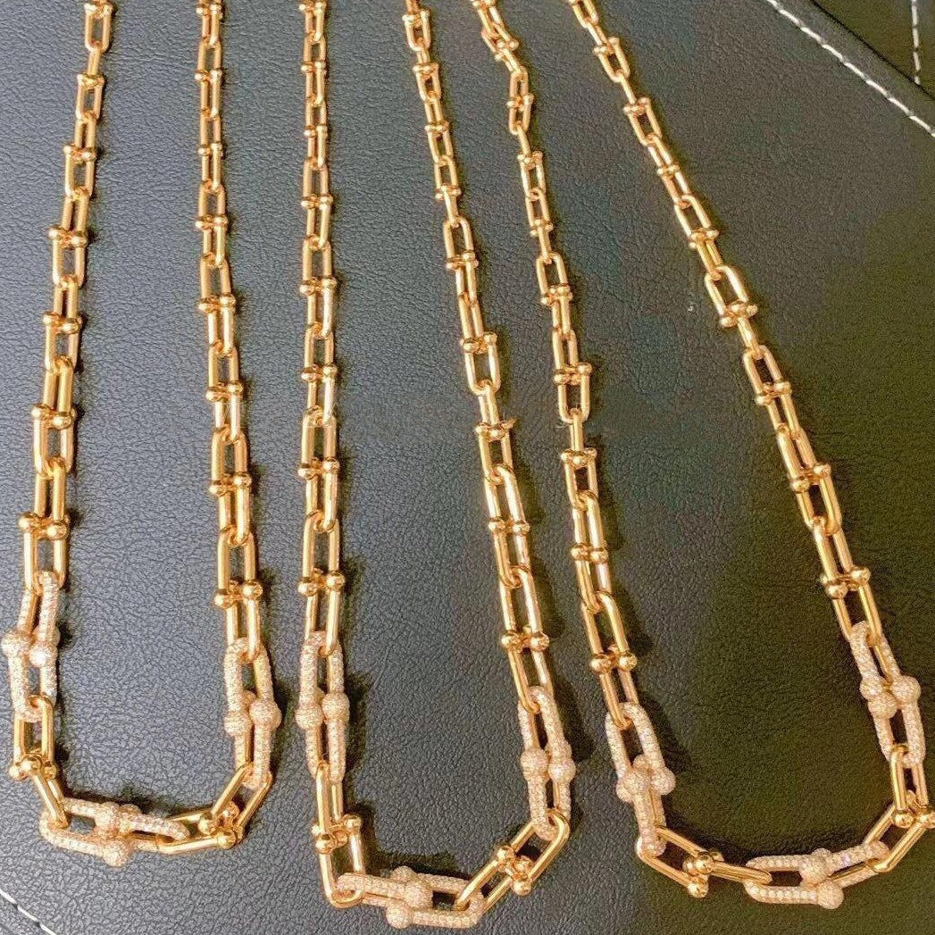 [Renovia Jewelry]HARDWEAR GRADUATED LINK NECKLACE ROSE GOLD WITH PAVE DIAMONDS