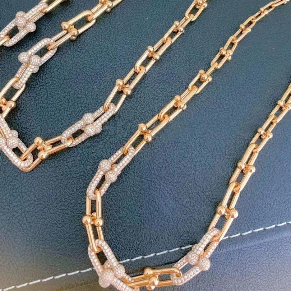 [Renovia Jewelry]HARDWEAR GRADUATED LINK NECKLACE ROSE GOLD WITH PAVE DIAMONDS