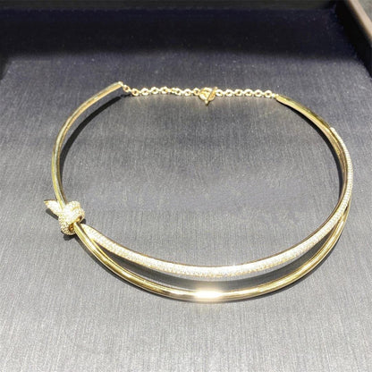 [Renovia Jewelry]KNOT DOUBLE ROW NECKLACE IN YELLOW GOLD WITH DIAMONDS