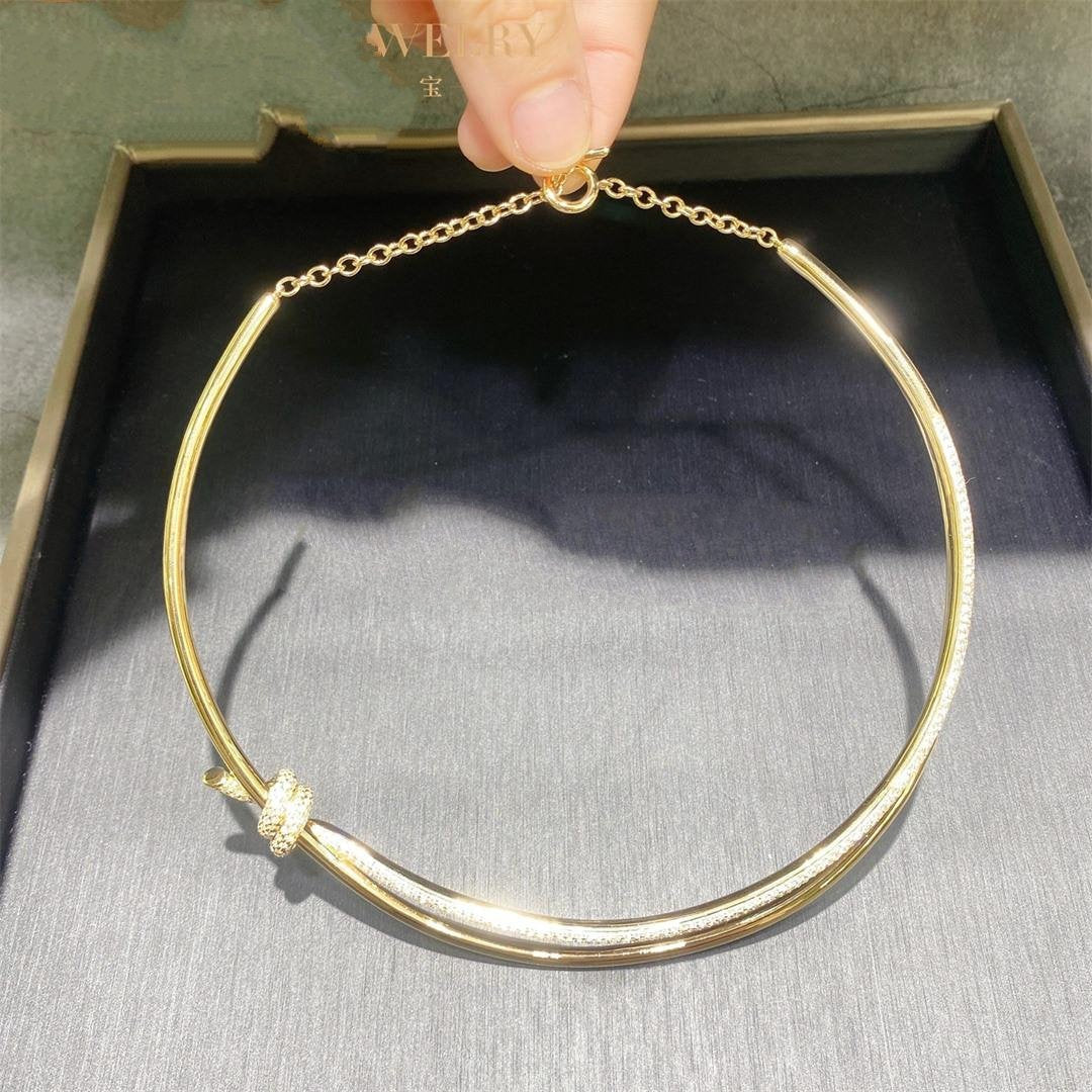 [Renovia Jewelry]KNOT DOUBLE ROW NECKLACE IN YELLOW GOLD WITH DIAMONDS