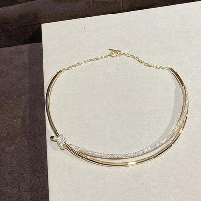 [Renovia Jewelry]KNOT DOUBLE ROW NECKLACE IN YELLOW GOLD WITH DIAMONDS