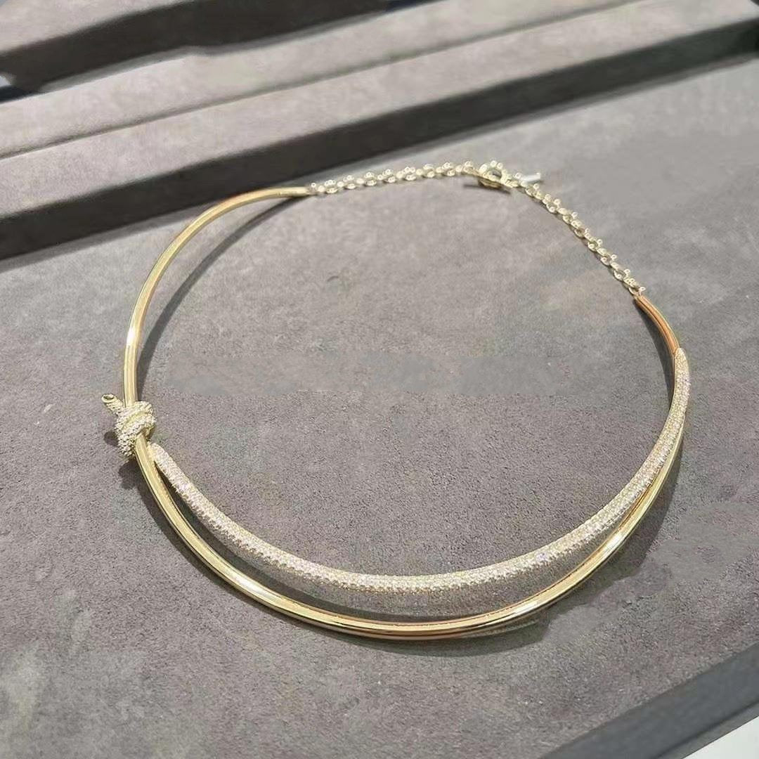 [Renovia Jewelry]KNOT DOUBLE ROW NECKLACE IN YELLOW GOLD WITH DIAMONDS