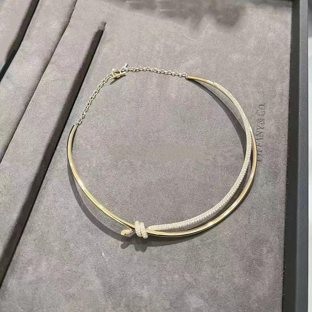 [Renovia Jewelry]KNOT DOUBLE ROW NECKLACE IN YELLOW GOLD WITH DIAMONDS