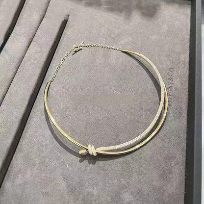[Renovia Jewelry]KNOT DOUBLE ROW NECKLACE IN YELLOW GOLD WITH DIAMONDS