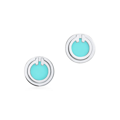 [Renovia Jewelry]TURQUOISE CIRCLE WHITE GOLD EARRINGS